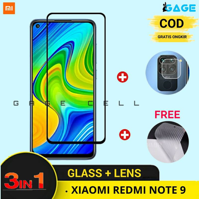 3IN1 - Tempered Glass TG Anti Gores Full Layar Kamera Xiaomi Redmi Note 9 Guard Screen Protector