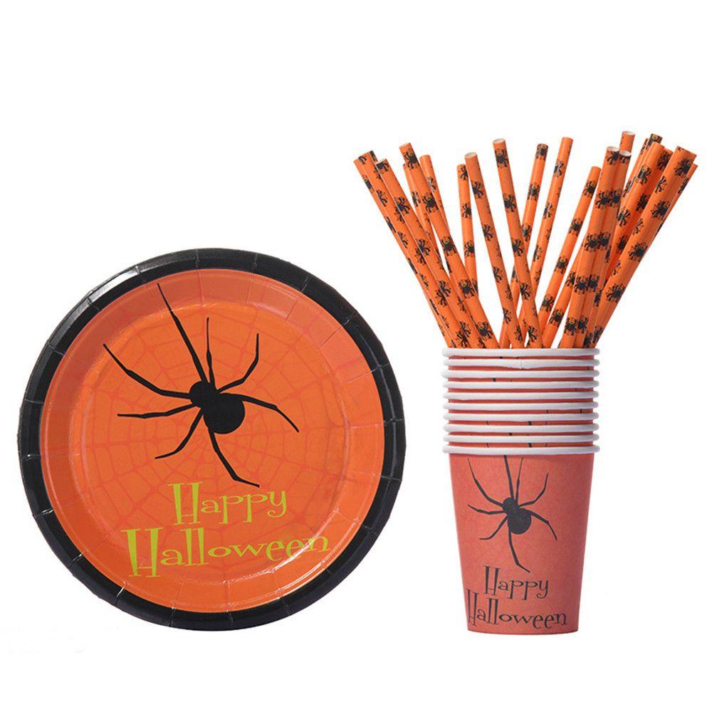 R-flower 10PCS Halloween Piring Kertas Dekorasi Pesta Pumpkin Spider Witch Tray