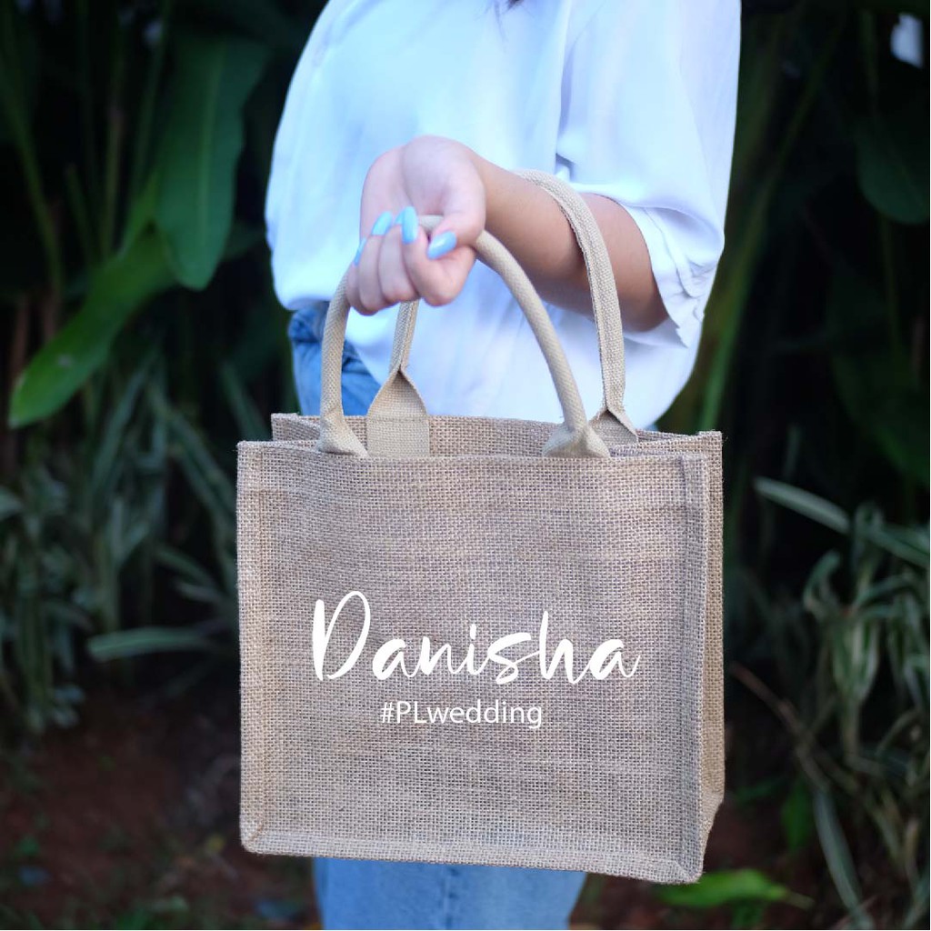 SMALL tas goni  custom nama / jute bag / tote bag custom nama ukuran SMALL