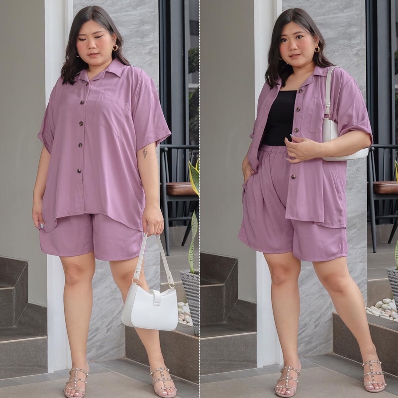 BIGWELL ALICE SET POLOS WARNA - SETELAN WANITA BIG SIZE / SETELAN JUMBO / PIYAMA RAYON