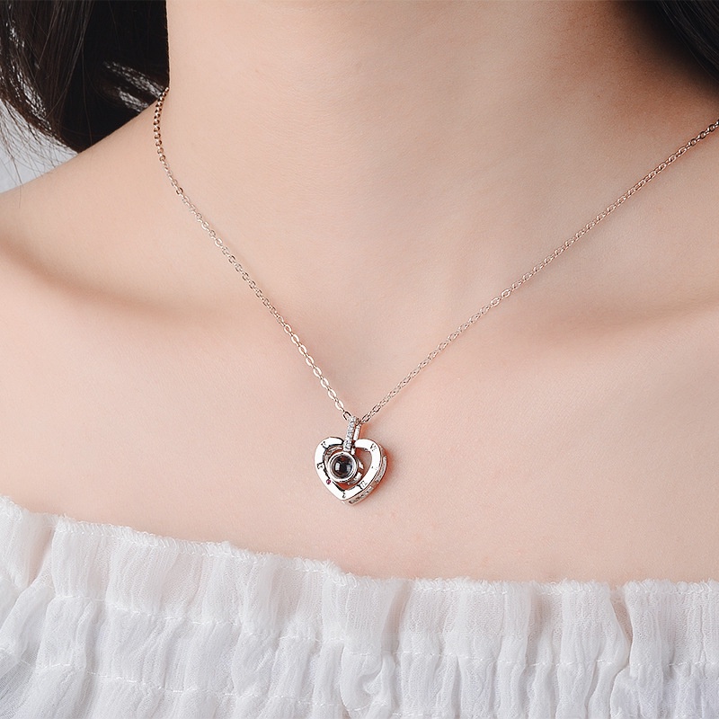 [Ready Stock]Fashion 925 Silver Plated Roman Numeral Heart-Shaped Diamond Pendant Necklace