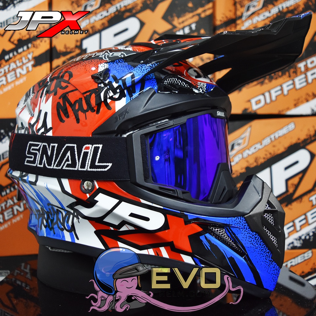 HELM JPX CROSS_FOX1 SERI X6 - SUPER BLACK / BLUE + GOOGLE SNAIL (ONGKIR 2 KG) HELM JPX RESPECT X6 SUPERBLACK PAKET GOOGLE SNAIL JPX