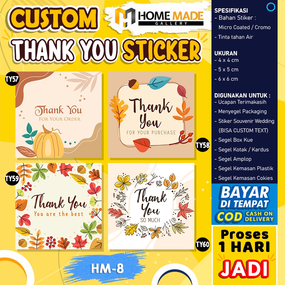 

STICKER THANK YOU FOR ORDER STIKER LABEL PENGIRIMAN TERIMA KASIH OLSHOP PERSEGI CUSTOM MURAH HM-8