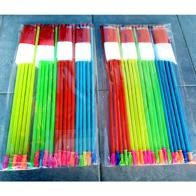 Bendera Plastik Dengan Balon Bendera Tangkai Mainan Bendera Balon Isi 5pcs