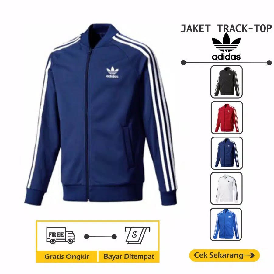 Jaket Adidas Tracktop Firebird pria - Hitam Strep putih FLECE-3