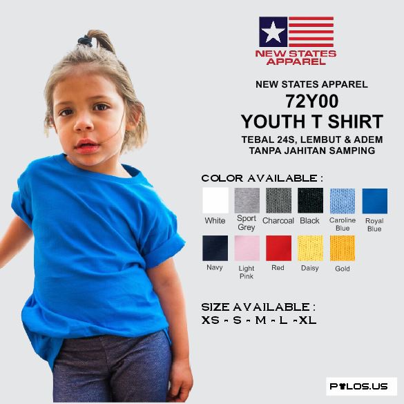KAOS POLOS ANAK NEW STATES APPAREL PREMIUM COTTON YOUTH T SHIRT (72Y00)