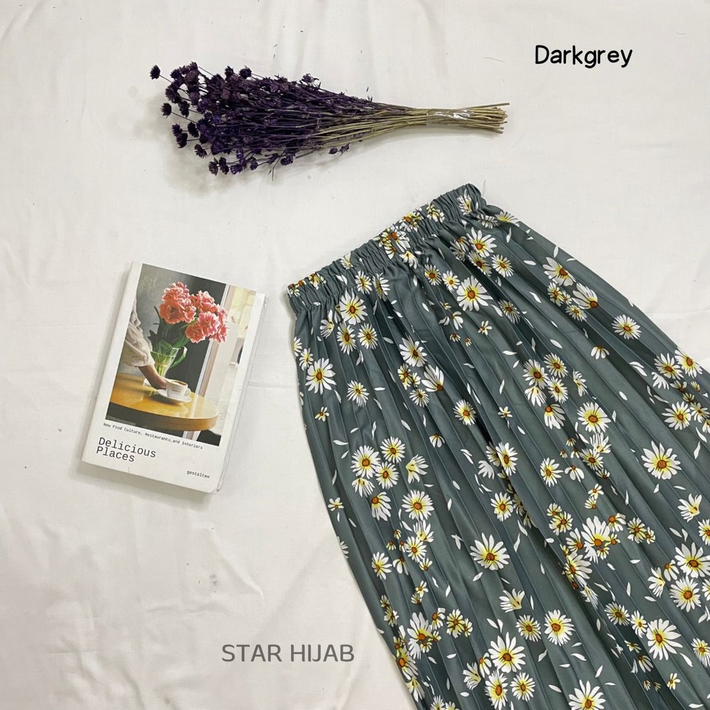 ROK PLISKET MOTIF BUNGA / ROK PANJANG BUNGA DAISY / HYGET PLISKET