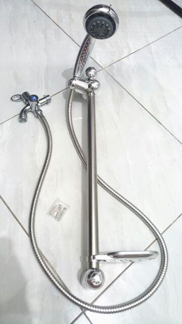 Hand Shower + Tiang Stainless / Shower Dinding