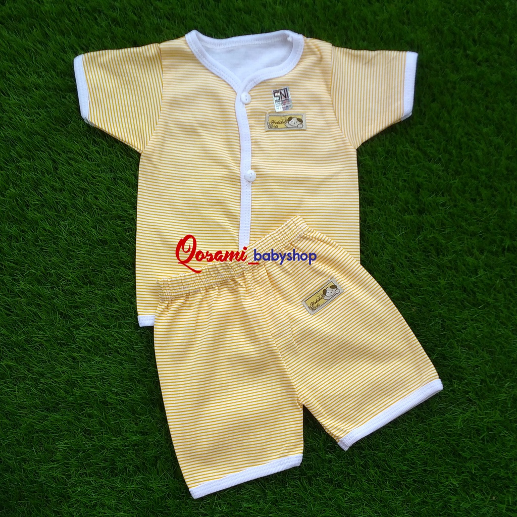 HOKIKU ( 1 Setel ) Setelan Pendek Bayi Newborn Motif Salur SNI