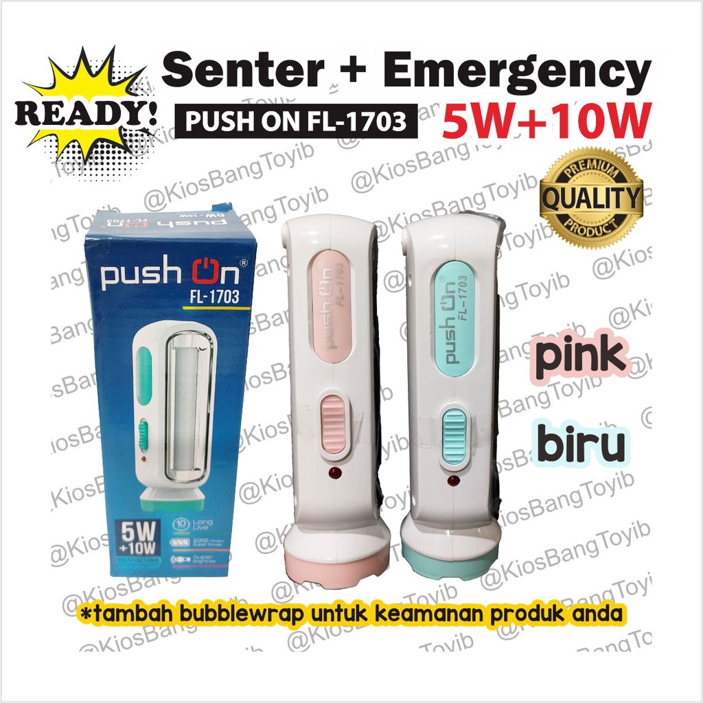 Senter LED 5W + Lampu Emergency 10W Wireless Tanpa Kabel (PUSH ON FL-1703)