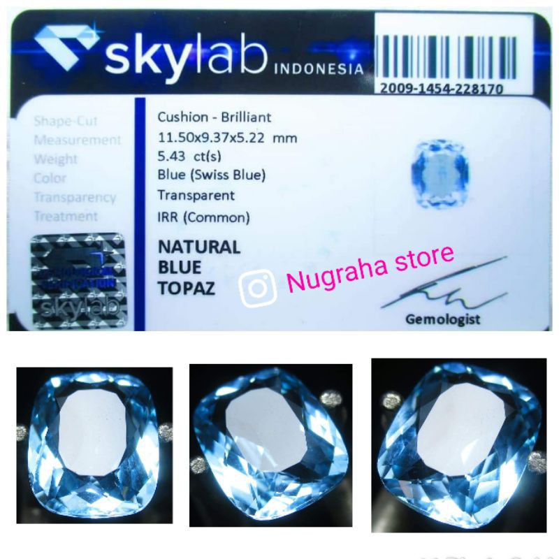 MUMER TERMURAH NATURAL SWISS BLUE TOPAZ MEMO SKY GEMS LAB