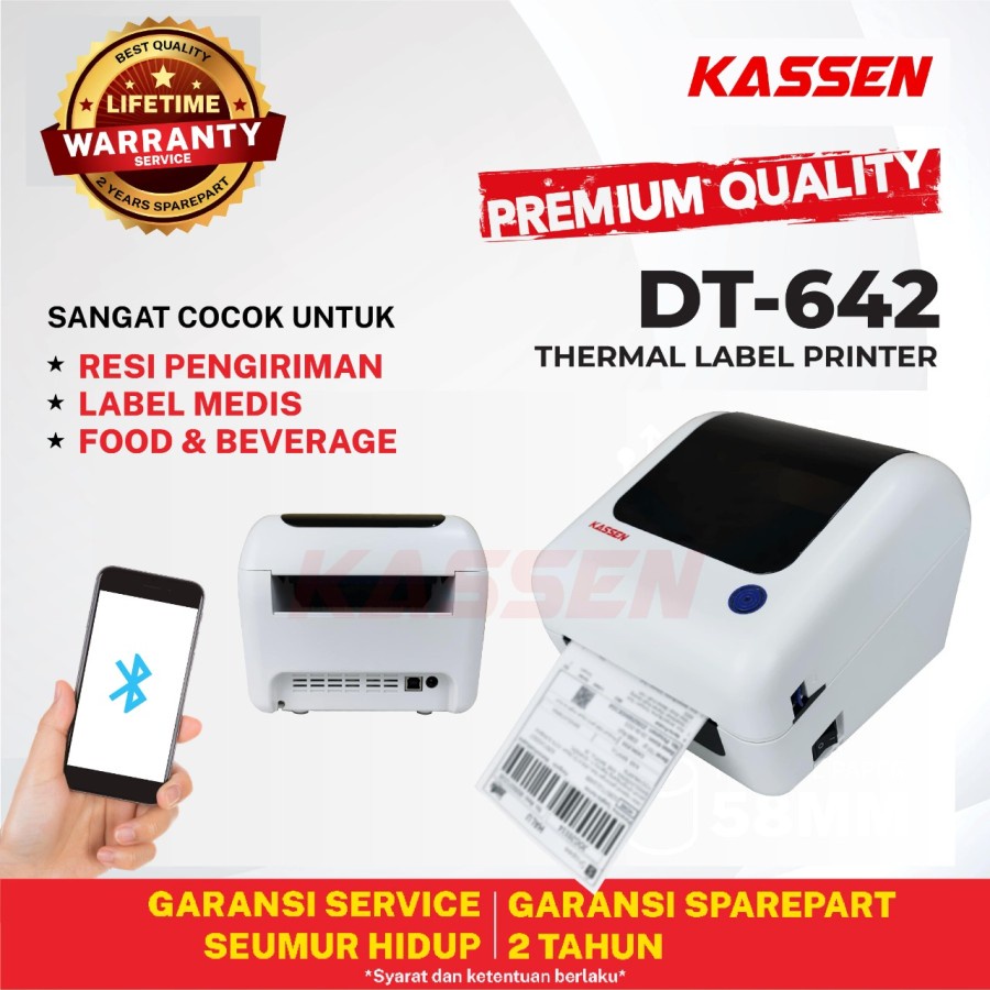 KASSEN DT-642 PRINTER THERMAL DAN BARCODE STICKER DAN LABEL DT 642 USB + BLUETOOTH