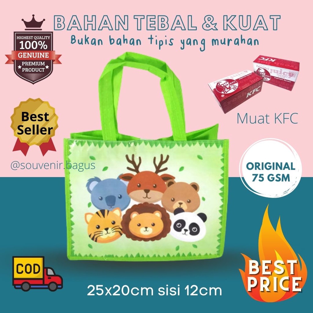 Tas Ultah Anak Animal / Goodie Ulang Tahun Animal / Tas Souvenir Ulang Tahun Binatang Lucu Murah tebal hijau souvenir animal asemka JAKARTA TERLARIS