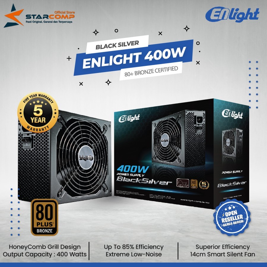 Jual Enlight 400w 80 Bronze Black Silver Power Supply Pure Psu