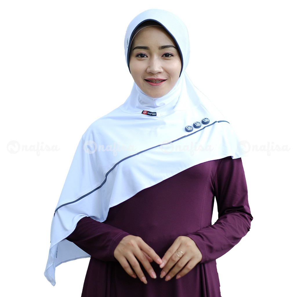 Jilbab Instan Bergo Nafisa Adelia | Hijab Instan Bergo Segitiga Samping Kerudung Premium Bergo Pet-Putih