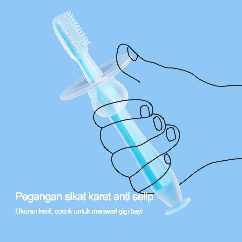 Teether sikat gigi silikon training dengan pelindung anti sedak untuk bayii/ C 58
