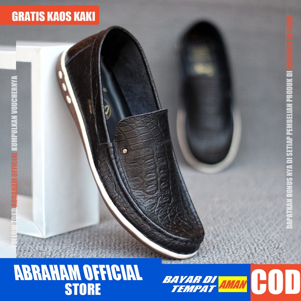 ABRAHAM Sepatu Slip On Kulit Asli Selop Hitam Pria