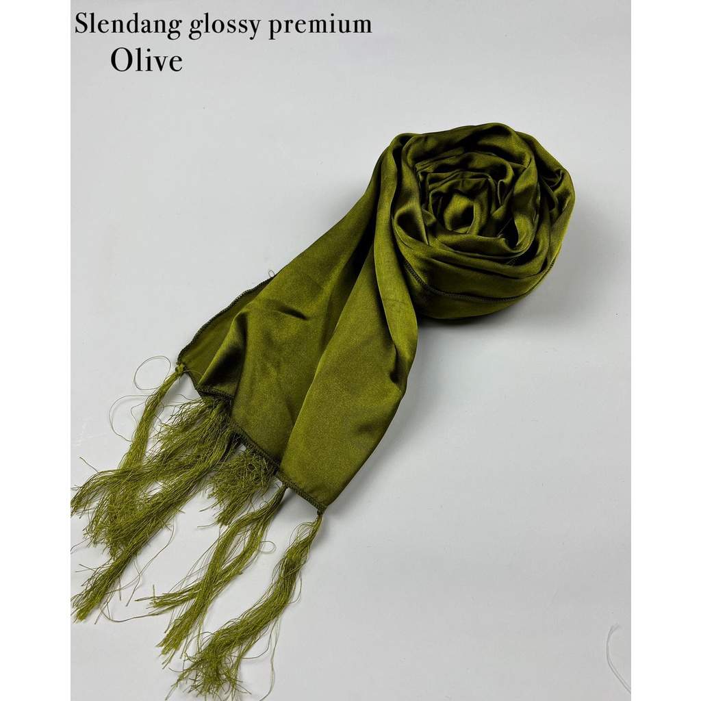 Selendang Satin Silk Ronce / Selendang Satin Silk Nossle / Selendang Satin Sutra Ronce-Olive Glossy