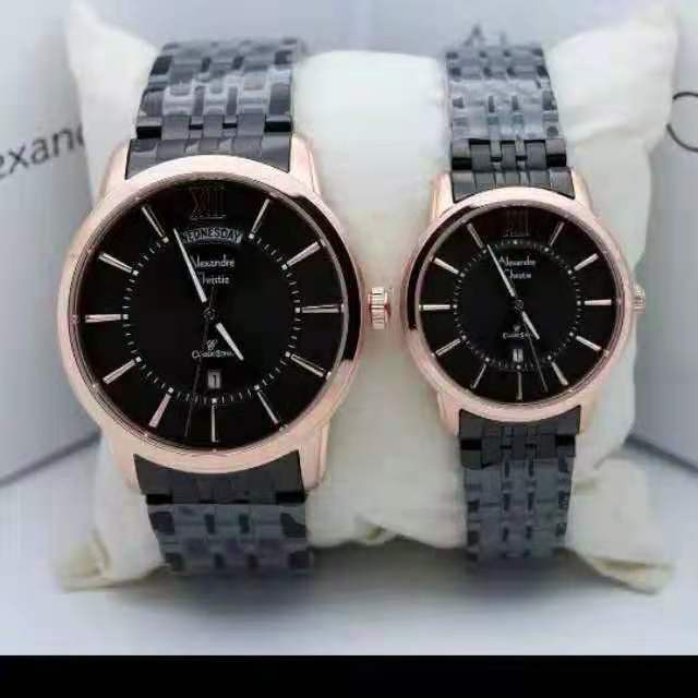 Jam Tangan Couple Alexandre Christie 8557 AC8557 AC 8557 Hitam Rose Gold Original Stainless Steel