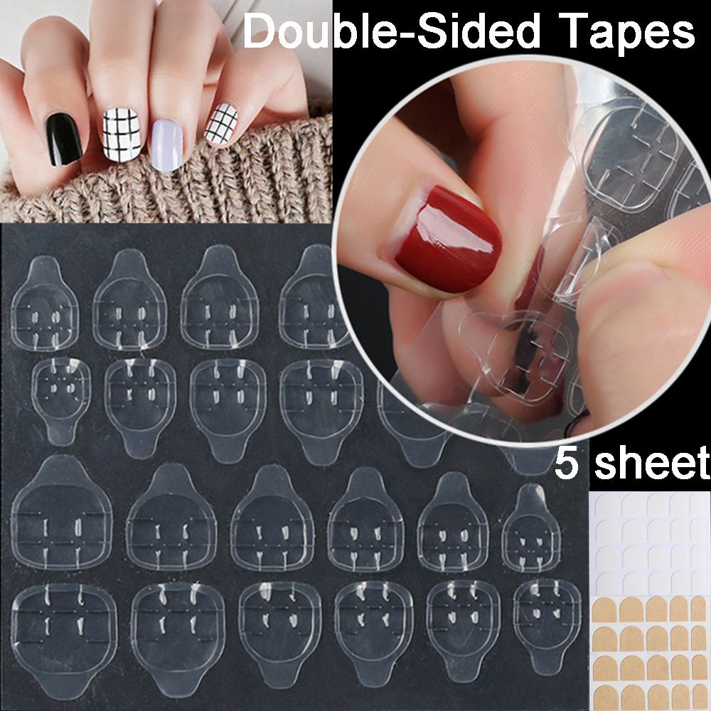 MXBEAUTY 5 Sheet/Pack Fake Nail Tips Transparent Nail Art False Nail Stickers For Press On Nails Adhesive Tabs Waterproof Double-Sided Tapes Clear Crystal Jelly Tape Nail Gel