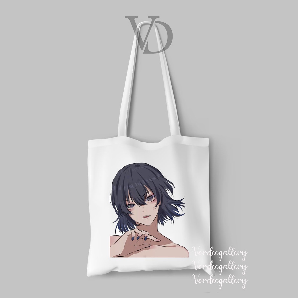 tote bag kanvas gambar demon slayer / tas anime jepang