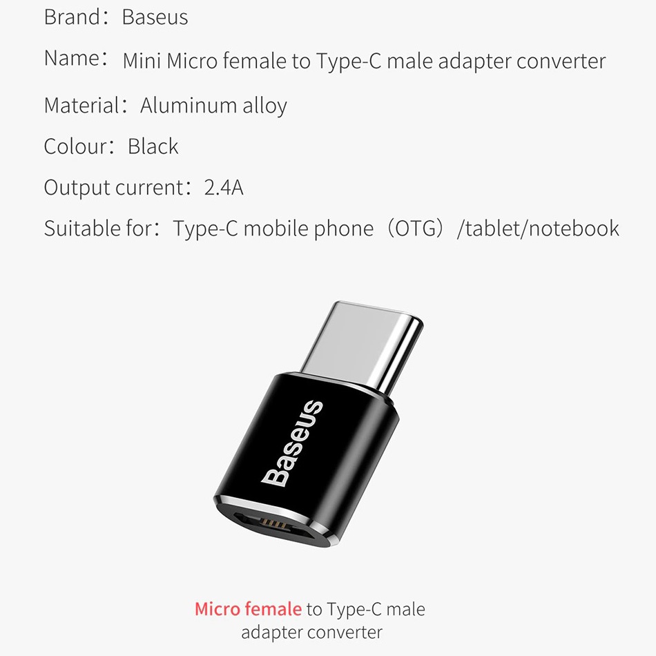 BASEUS USB OTG Adaptor Micro USB Female to Type C Male Adapter Converter