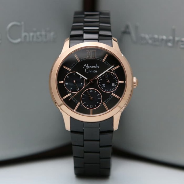 Jam Tangan Wanita Alexandre Christie AC 2815 Rosegold Black Original Garansi Resmi 1 Tahun