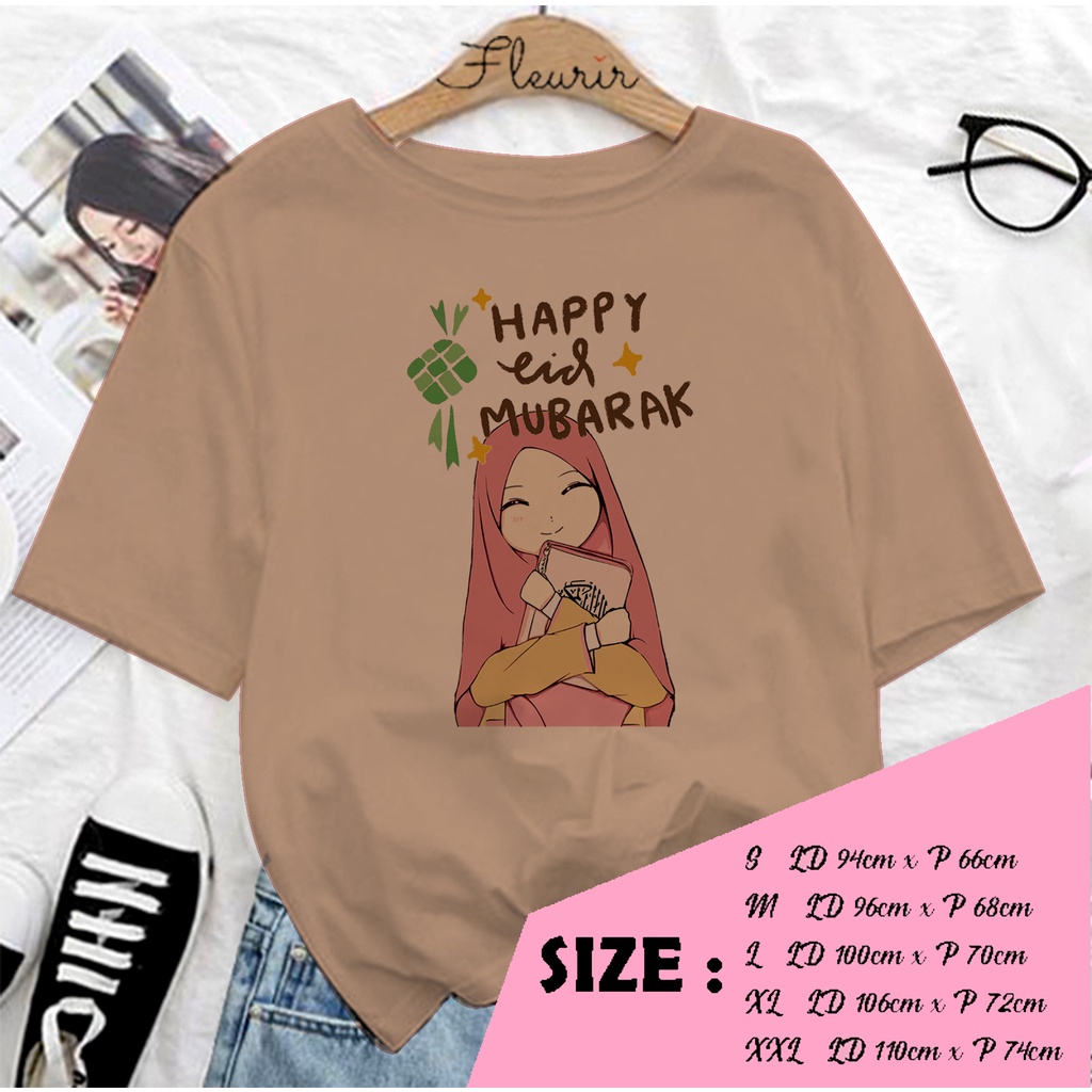 FLEURIR - KAOS LEBARAN HIJAB MUBARAK OVERSIZE KATUN KAOS WANITA DEWASA TUMBLR TEE UNISEX