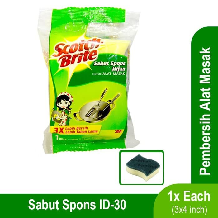 3M SCOTCH- BRITE SABUT SPONGE HIJAU ID-30 / SABUT CUCI PIRING SPON / SPON CUCI PIRING SCOTCH BRITE