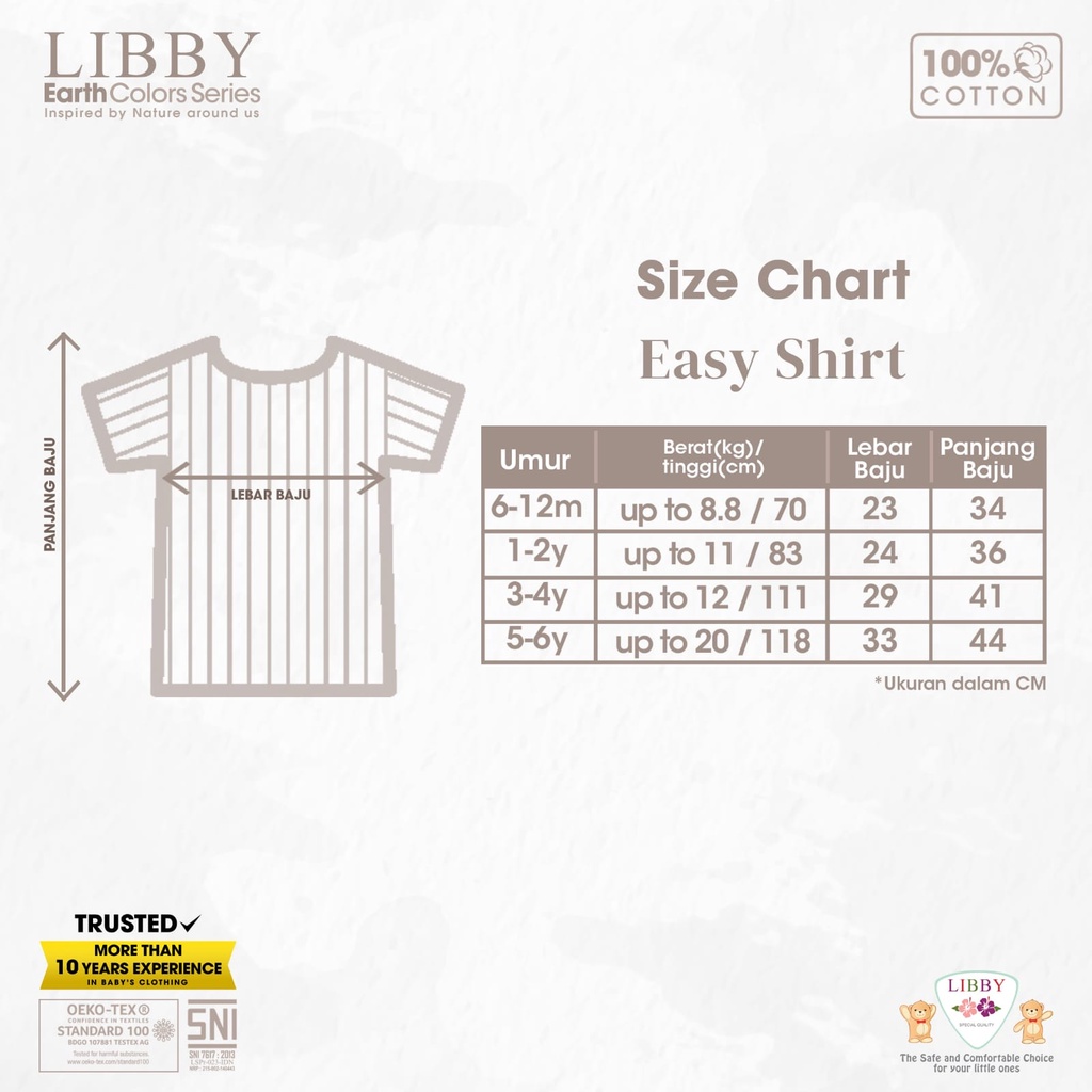 Libby Earth Color Easy Shirt 1pcs Kaos Baju Bayi Libby Baby Warna Polos