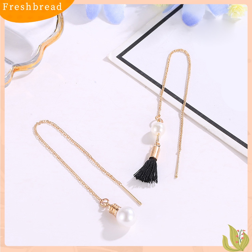 Terlaris Fashion Irregular Tassel Faux Pearl Long Chain Dangle Stud Earrings Jewelry