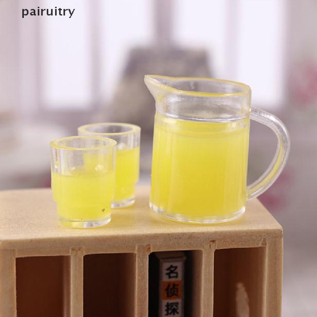 Prt 3Pcs / set Mainan Miniatur Botol Jus + 2 Cangkir Skala 1: 12 Untuk Aksesoris Dapur Rumah Boneka