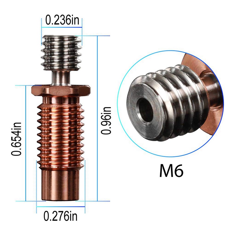 All-Metal Bi-Metal V6-TCrazy Heatbreak Titanium &amp; Copper 3D Printer Nozzle Bimetal Throat for 1.75mm V6 Hotend Heater