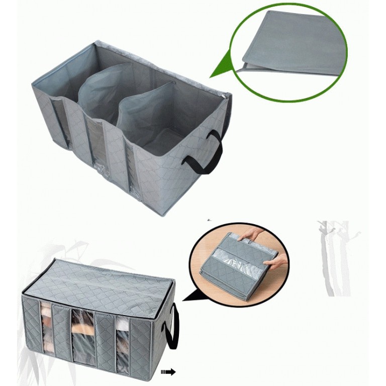 STORAGE BOX 65 liters bamboo charcoal clothing boxes 3layer baju organizer bag rumah tangga portable