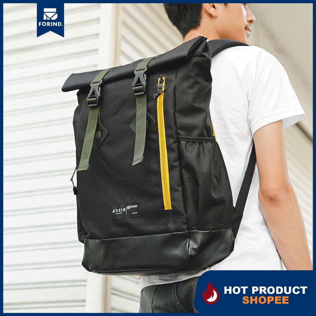 Logan Black | Tas Ransel Gulung Punggung Original Pria Wanita Kuliah Sekolah Backpack |FORIND Arcio