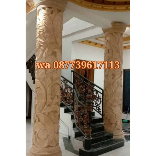 kerajinan batu ukir pilar hiasan dinding relief ornamen loster