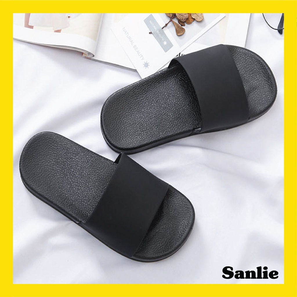 SANLIE SANDAL SLOP POLOS / SANDAL SLIDE SLOP POLOS EMPUK PRIA WANITA WARNA HITAM 525+555