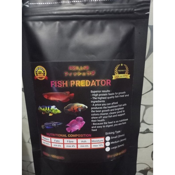 Pelet ikan predator 100 gram / pelet predator / pelet ikan predator / pelet ikan / pelet pbass / pelet louhan / pelet chana / pakan ikan