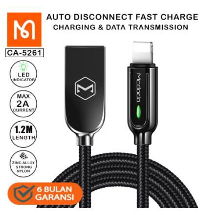 MCDODO CA-5261 KABEL CHARGER UNTUK IPHONE LIGHTNING AUTO POWER OFF 2A 1.2M