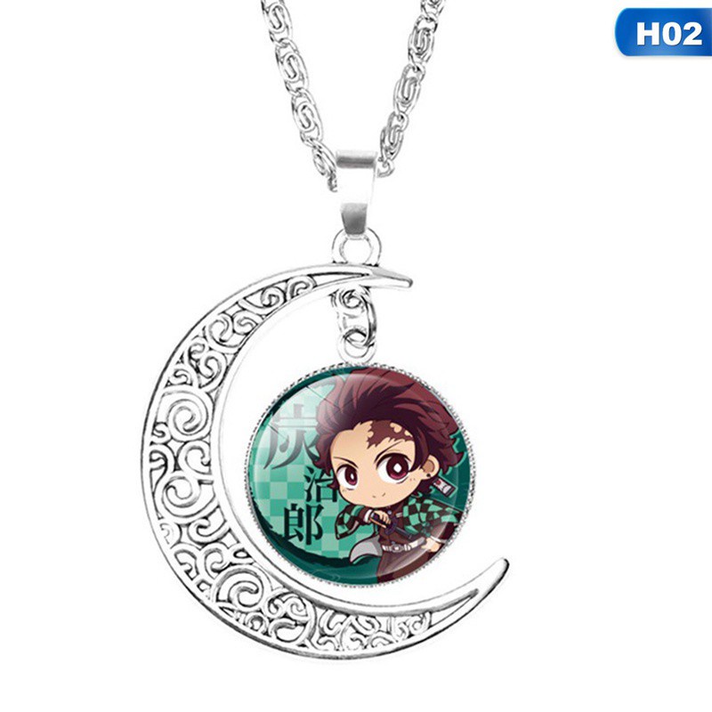 Fancyqube Kimetsu No Yaiba Necklace, Japanese Anime Kamado Tanjirou Time Gem Pendant Necklace Ornament Best Gift For Fans