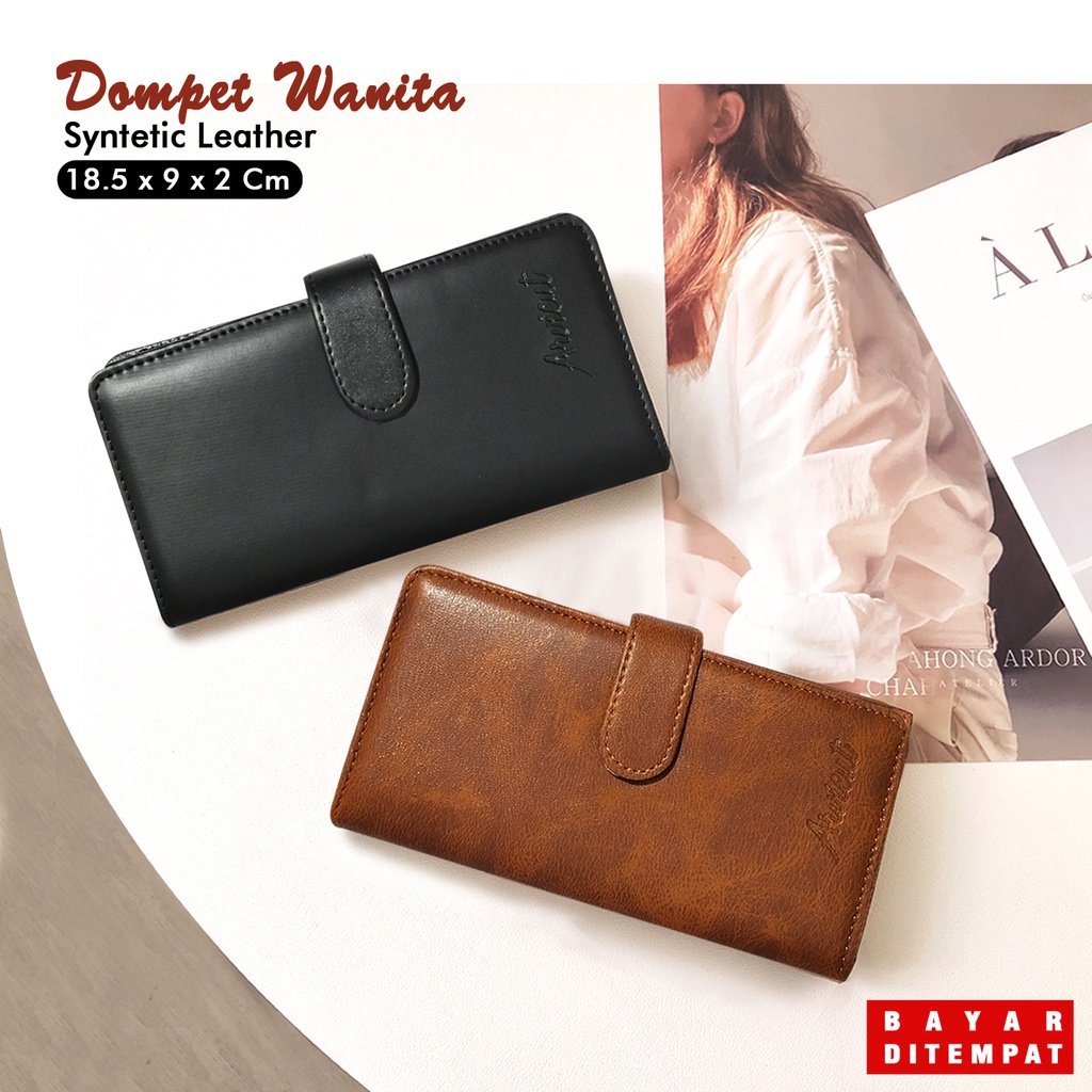 Dompet Wanita panjang polos Kulit Sintetis Tempat kartu dan Uang dompet paspor Wallet lipat Murah pouch Travel Organizer