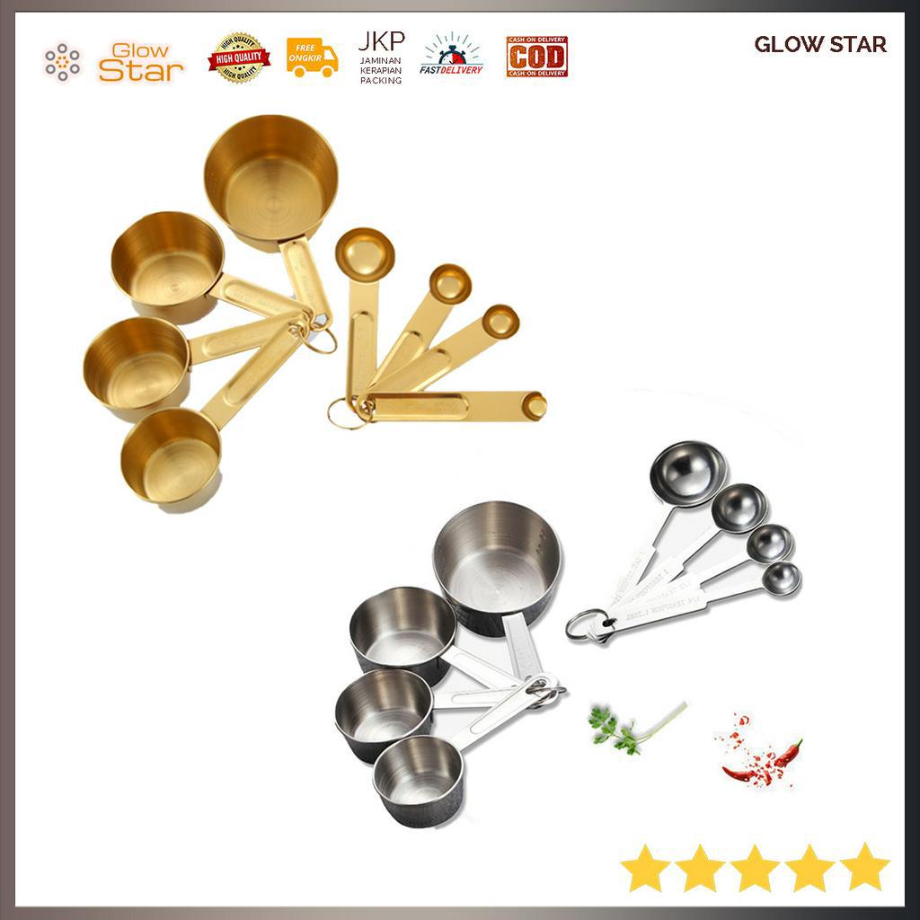 HOOMIN Sendok Takar Ukur Cup Stainless Steel / titanium Measuring Spoon 8 PCS - 16780 - Silver gold 