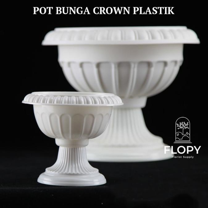 Pot Bunga Crown Plastik / Vas Bunga Bulat Putih