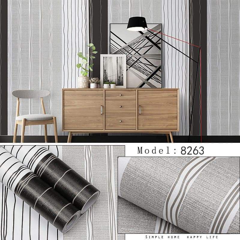 WALLPAPER DINDING MOTIF 3D 45x1000 Cm / STIKER TEMBOK TERMURAH-7.Hitam Garis