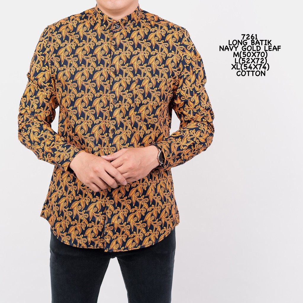 Credo Promo Kemeja Batik Pria Lengan Panjang Navy Floral Gold murah