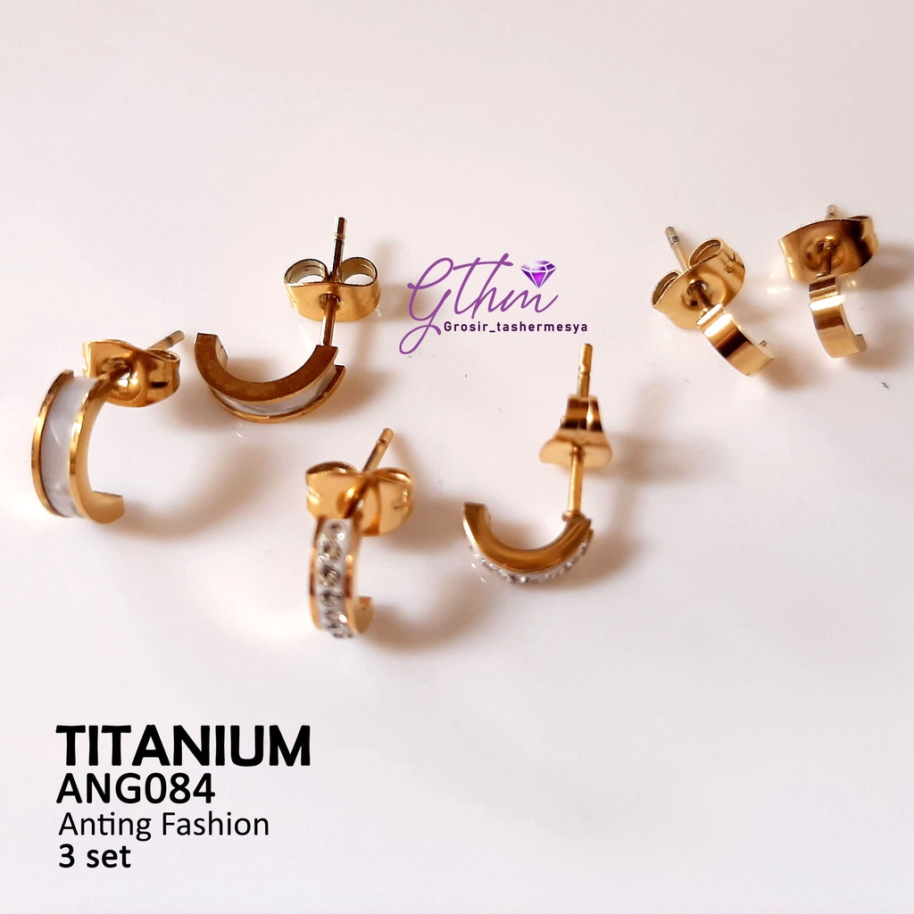 Anting Titanium Set 3 pasang Stainless Steel Model Stud Perhiasan fashion Import premium ANG084 gthm