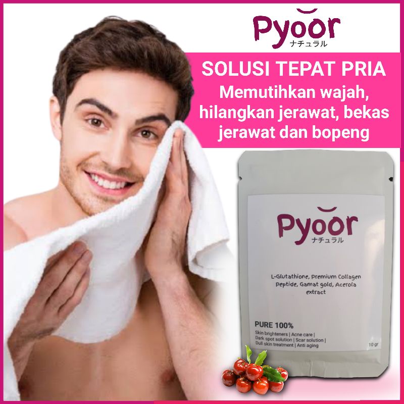Perawatan Wajah Pria Masker Bubuk Organik Plus Collagen Untuk Penghilang Jerawat Dan Bruntusan 10gr