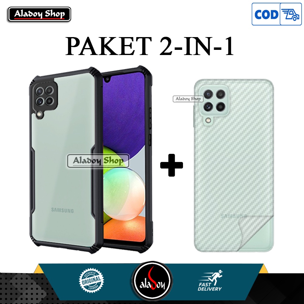 Case Samsung Galaxy A22 4G 2021 Premium Casing Transparent Fusion + Skin Carobon 3D Back Screen