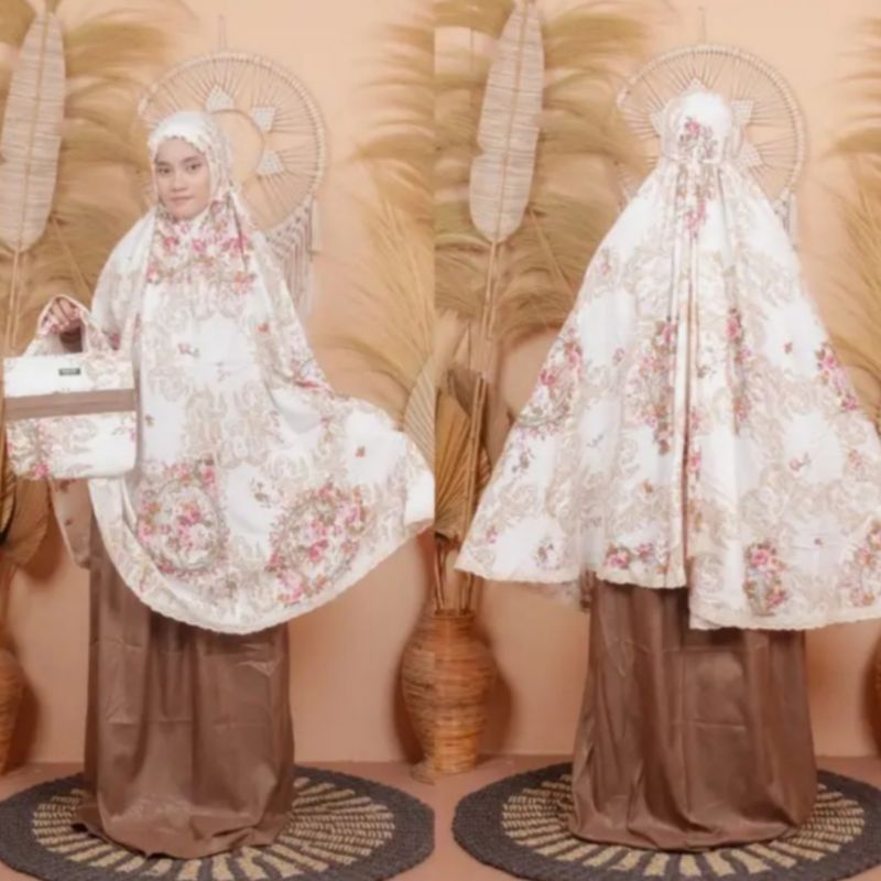 MUKENA DEWASA JUMBO EMBOS MEWAH PREMIUM Daily katun renda rajut motif bunga traveling travel origina
