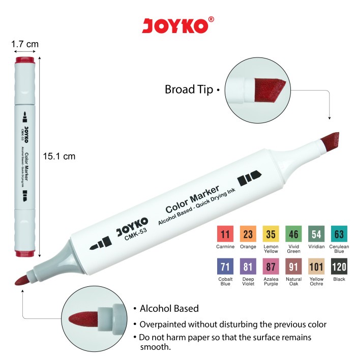 

Bagus Joyko Color Marker Double Tip 12 Colors / 12 Spidol Warna Cmk-53-12 Terlaris